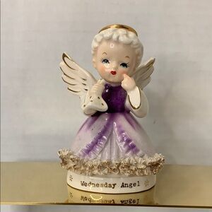 Vintage Wednesday Angel Figurine made in Japan with Purple Dress